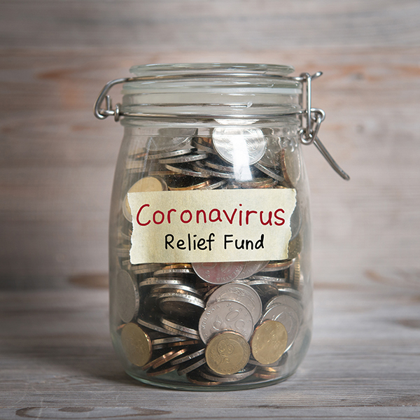 image of a collection jar of change saying Relief Fund